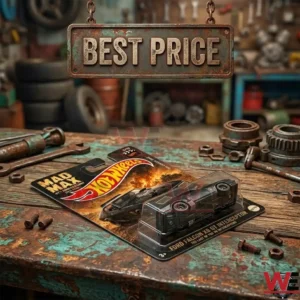 Mad Max Hot Wheels Ford Falcon XB GT Interceptor die-cast car on a workbench