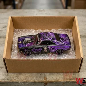 Ozzy Osbourne collectible die-cast muscle car in a shipping box