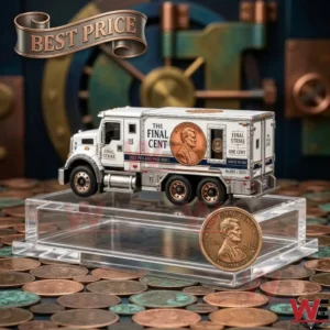 A die-cast armored truck collectible themed around the final Lincoln penny release.