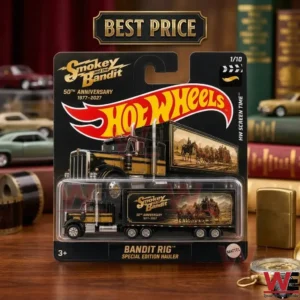 Hot Wheels Smokey and the Bandit 50th Anniversary Bandit Rig hauler in original packaging.