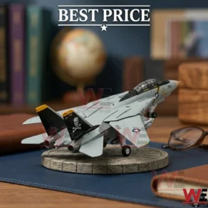Detailed die-cast model of a F-14 Tomcat fighter jet displayed on a desk