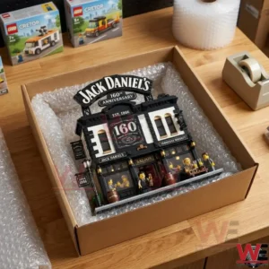 Custom brick-built Jack Daniel's saloon building set inside a shipping box