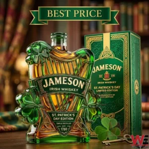 Jameson Irish Whiskey St. Patrick's Day limited edition bottle with harp and clover design
