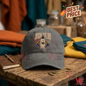 Grey baseball cap featuring Jason Collins basketball graphic