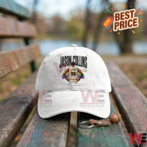 White cap featuring an image of Jason Collins in a basketball jersey