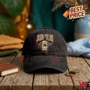 Jason Collins vintage tribute black baseball cap with rainbow design