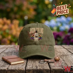 Olive green baseball cap featuring a Jason Collins basketball player graphic