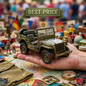 A detailed 85th Anniversary commemorative Willys military jeep model held in a hand