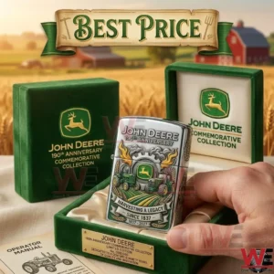 John Deere 190th anniversary commemorative metal lighter with custom tractor artwork