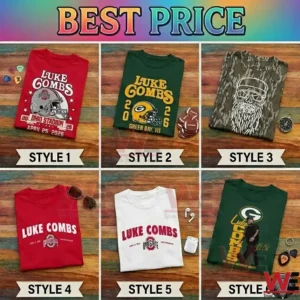Collection of Luke Combs concert tour t-shirts featuring various colors and designs