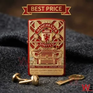 Manchester United commemorative metal lighter with 148th anniversary branding.