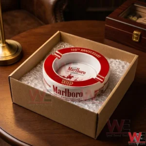 Vintage Marlboro 100th anniversary ceramic ashtray in a cardboard shipping box