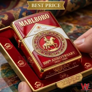 Gold and red anniversary lighter in a velvet display case!