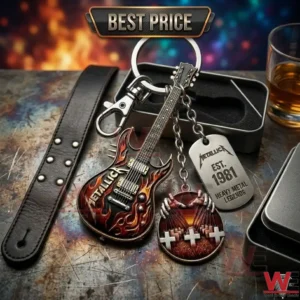 Metallica heavy metal band collectible guitar keychain and dog tag set