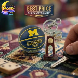 Michigan Wolverines 2026 NCAA basketball champions keychain with championship trophy charm