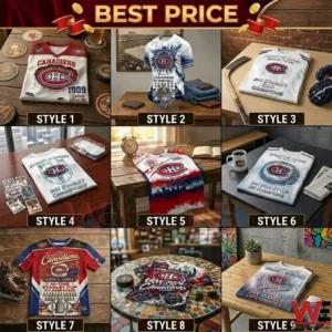 Collection of Montreal Canadiens inspired hockey themed apparel designs
