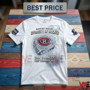 White Montreal Canadiens 24-time Stanley Cup Champions t-shirt.