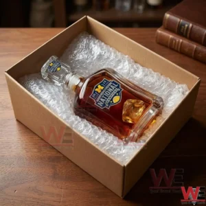 Michigan Wolverines National Champions glass decanter in a shipping box