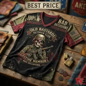 Veteran themed graphic t-shirt featuring a skeletal soldier holding a rifle.