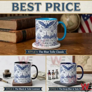 Three different commemorative coffee mugs celebrating America's 250th anniversary with patriotic Independence Day illustrations.