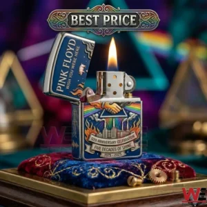 Commemorative Pink Floyd Wish You Were Here collectible lighter with flame lit