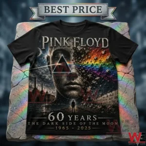 Pink Floyd 60th anniversary graphic t-shirt featuring Dark Side of the Moon artwork