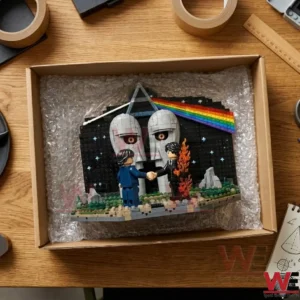 Custom building block set depicting Pink Floyd's Wish You Were Here album art