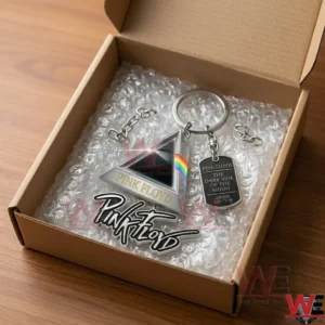Pink Floyd Dark Side of the Moon themed keychain set in a box