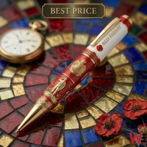 Red Friday commemorative ballpoint pen with military tribute details