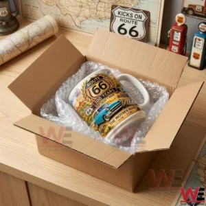 Route 66 100th Anniversary The Mother Road Mug 1926-2026 3 A Route sixty six mug inside an open shipping box with bubble wrap!