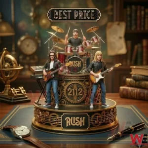 Rush rock band collectible statue with Neil Peart, Geddy Lee, and Alex Lifeson
