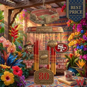 San Francisco forty niners anniversary wind chime in a garden!