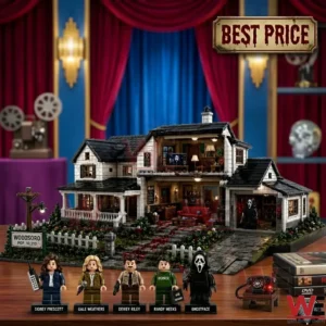 Scream franchise brick-built model house with custom character minifigures.
