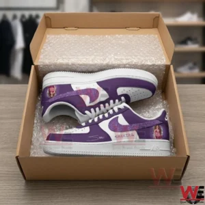Custom Shakira themed sneakers in a cardboard box