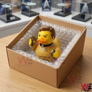 Captain Kirk duck figure in a shipping box!