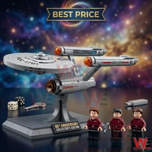 Star Trek U.S.S. Enterprise NCC-1701 brick-built model with three mini-figures