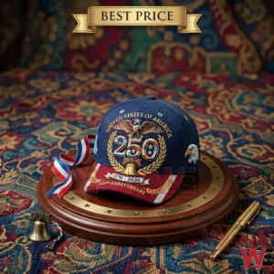 Navy blue and red commemorative baseball cap for the United States 250th anniversary