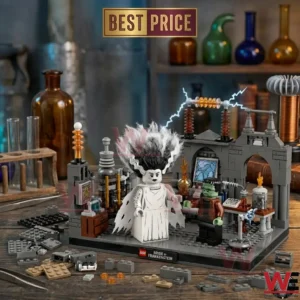 Lego set depicting The Bride of Frankenstein and Frankenstein's monster in a laboratory