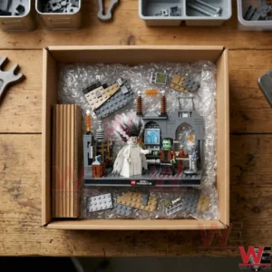 LEGO Bride of Frankenstein set inside a shipping box with bubble wrap.