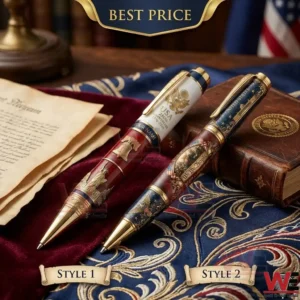 Two commemorative patriotic USA theme pens on a desk