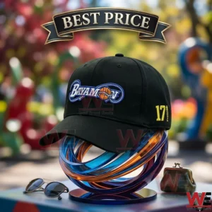 Black baseball cap featuring an embroidered Bayamon basketball logo and the number 17 on the side