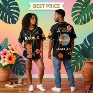Man and woman in black tropical baseball shirts!