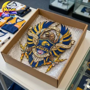 West Coast Eagles AFL premiership wall plaque in open box
