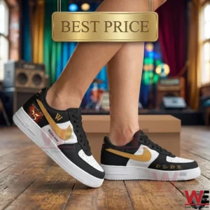 Westlife 25th Anniversary World Tour Air Force 1 Shoes 4 Customized Westlife 25th anniversary Nike-inspired low-top sneakers in black and gold.