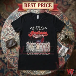 Yes, I'm Old But I Saw Indian Greatness Tops 7 Vintage Cleveland Indians baseball memorial t-shirt with player names and jersey numbers.