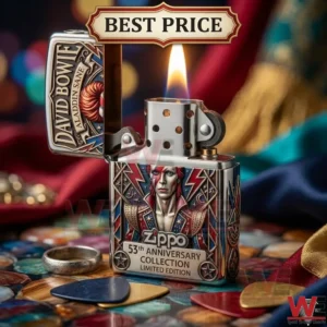 Limited edition David Bowie Aladdin Sane Zippo lighter with flame lit