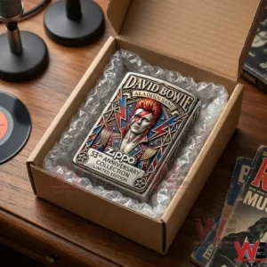 Limited edition David Bowie Aladdin Sane Zippo lighter in a shipping box