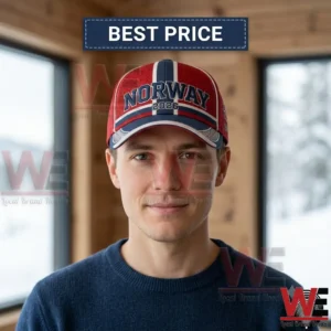2026 FIFA World Cup Norway Football Casual Sport Style Unisex Hat 4 Man wearing a red, white, and blue Norway 2026 baseball cap