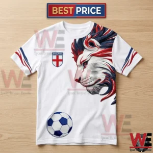 England national football team themed graphic t-shirt featuring a lion and a soccer ball.