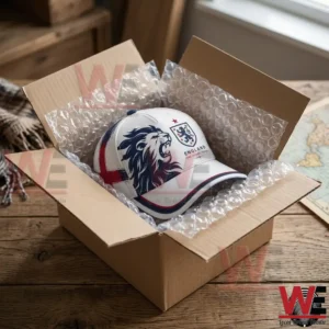 2026 FIFA World Cup UK Football Lover Hawaiian Design Hat 5 England national football team themed cap inside a cardboard shipping box